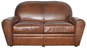 Canapea 2 locuri din piele naturala, maro, aspect vintage, Club, 150 x 90 x 80 cm