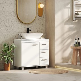 HOMCOM Dulap sub lavoar, 2 rafturi, 3 sertare, structură MDF, Alb | Aosom Romania