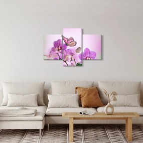 Tablou - Fluture pe flori de orhidee, liliac (90x60 cm)