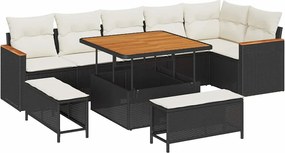vidaXL Set de canapele pentru grădină cu pernă 9 pcs Negru Rattan poli