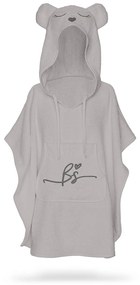 Prosop din fibra de bambus cu gluga si buzunar pentru bebelusi si copii, Poncho Teddy, Grey, 73x58 cm