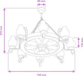 Brilagi - Candelabru cu lanț ROATA, 8xE14/40W/230V, Ø 70 cm, fag