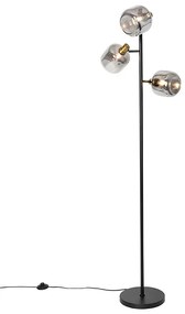 Lampa de podea neagră cu auriu cu sticlă fumurie cu 3 lumini - Zuzanna