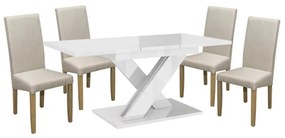 Set de sufragerie pentru 4 persoane Maasix WTG High Gloss White cu scaune Bej Vanda