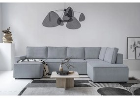 Colțar gri deschis extensibil cu tapițerie din catifea reiată (cu colț pe partea dreaptă/în formă de "U") Brave Dave – Miuform