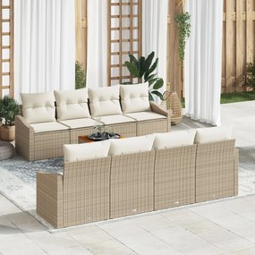 vidaXL Set de canapele pentru grădină cu pernă 9 pcs Bej Rattan poli