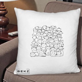 Perna Personalizata Many Cats Pattern Alb-Negru, 40x40 cm, Alb Pufos, Husa Detasabila, Perna Inclusa, BEKZ®