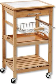 Carucior de bucatarie Kesper 25776, 48x81x38 cm, Bambus, 4 roti, Maro