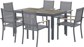 Outsunny Set Mobilier de Grădină 7 Piese Masă Aspect Lemn 6 Scaune Suprapuse din Textilenă 140x80x72cm Gri | Aosom Romania