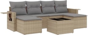 vidaXL Set canapele de grădină, 7 piese, cu perne, bej, poliratan