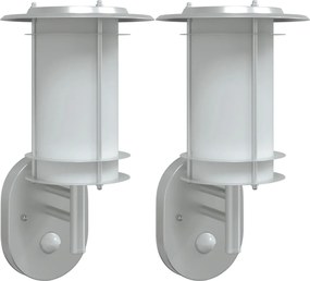 vidaXL Lămpi exterioare de perete cu senzor 2 buc. argintiu, oțel inox