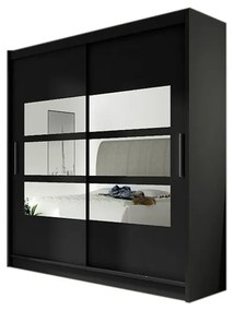 Expedo Dulap dormitor cu uşi glisante CARLA III cu oglindă, 180x215x57, negru mat