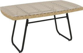 Outsunny Masă polyratan pentru grădină, 90 x 50 x 45 cm, rezistentă la UV, măsuță laterală cu blat de sticlă Lemn natural | Aosom Romania