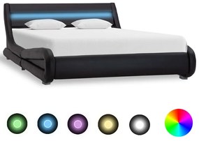 Cadru de pat cu LED, negru, 160 x 200 cm, piele ecologica Negru, 160 x 200 cm