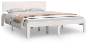 810476 vidaXL Cadru de pat, alb, 140x190 cm, lemn masiv de pin