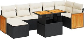 vidaXL Set mobilier grădină perne 8 piese negru, poliratan/lemn acacia
