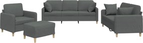 vidaXL Set de canapele cu perne, 4 piese, gri închis, material textil