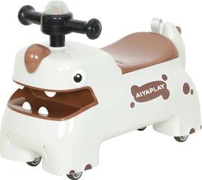 AIYAPLAY Mașinuță fără pedale, design dino, volan, lumini, sunete, 4 roți, crem-alb+maro | Aosom Romania