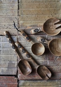 Set 2 linguri pentru salată din lemn de mango sculptat manual și bambus, L26 cm, „Bamboo Salad Set Black"
