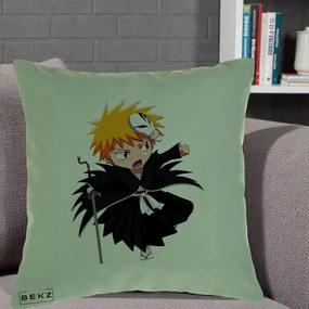 Perna Personalizata Bleach Ichigo Chibi cu Masca, 40x40 cm, Verde, Husa Detasabila, Perna Inclusa, BEKZ®