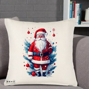 Perna Decorativa Mos Craciun Ilustratie Digitala Colorata, 40x40 cm, Crem Reliefat, Husa Detasabila, Perna Inclusa, BEKZ®