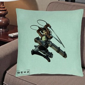 Perna Personalizata Attack on Titan Eren Yeager Lupta, 40x40 cm, Verde Menta, Husa Detasabila, Perna Inclusa, BEKZ®