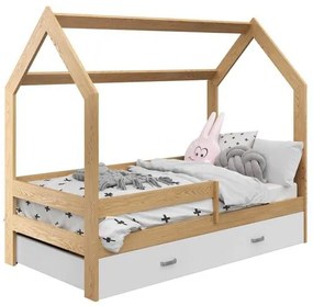 Pat pentru copii CASETA D3, 80 x 160 cm, pin Saltea: saltea EASYSOFT 10 cm, Somiera: fara somiera, Cutie de depozitare: cu cutie de depozitare de pin