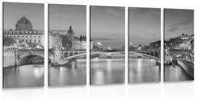 Tablou 5-piese panorama orbitoare ale Parisului în design alb-negru