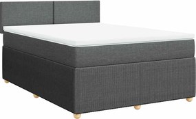 vidaXL Pat box spring cu saltea, gri închis, 140x190 cm, textil