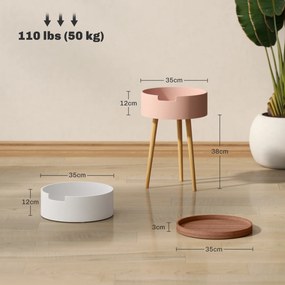HOMCOM Set de 2 Mese Totunde de Cafea cu 3 Niveluri, 2 Spații de Depozitare și Tavă Detașabilă, Φ35x65,5 cm, Multicolor | Aosom Romania