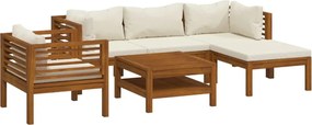 vidaXL Set mobilier grădină cu perne crem, 6 piese, lemn masiv acacia