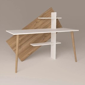 Birou picioare lemn Geometric Homs 140x60 cm nuc-alb