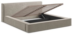 Pat dublu tapițat taupe cu spațiu de depozitare cu grilă 140x200 cm Noho - Makamii