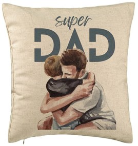 Perna Decorativa, Model Super Dad Baieti, 40x40 cm, Bej, Husa Detasabila, Burduf