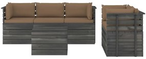 Set mobilier gradina din paleti cu perne, 6 piese, lemn de pin Gri taupe, 6