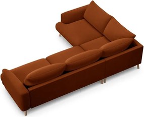 Colțar teracotă cu tapițerie din catifea (cu colț pe partea stângă/în formă de ”L”) Naomi – Micadoni