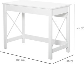 HOMCOM, Birou de Studiu, Stil Modern, MDF, Metal, 105x50x76 cm, Alb | Aosom Romania