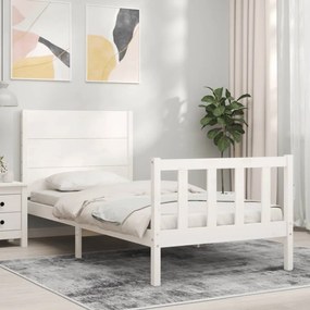 3192712 vidaXL Cadru de pat cu tăblie single mic, alb, lemn masiv