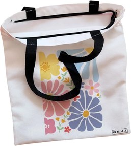 Sacosa de Panza pentru Cumparaturi, Geanta Tote, Boho Style 13, Cu fermoar, 38x34.5 cm, Alba, BEKZ®