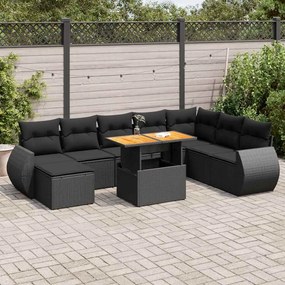 3327296 vidaXL Set mobilier de grădină cu perne, 9 piese, negru, poliratan