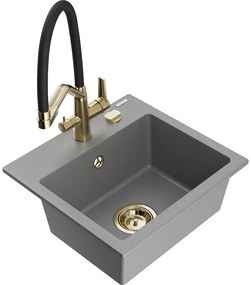 Mexen Milo chiuvetă de granit cu 1 compartiment și baterie de bucătărie Duo, Gri - 6505-71-671701-57-G