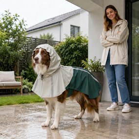 PawHut Haină Impermeabilă pentru Câini cu Glugă, Orificiu pentru Lesă și Benzi Reflectorizante, Talie Medie, Verde | Aosom Romania