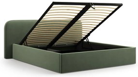 Pat matrimonial verde tapițat cu spațiu de depozitare cu somieră 180x200 cm Elizabeth – Micadoni