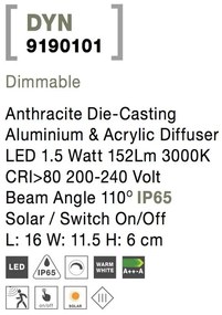 Aplica LED solara de exterior cu senzor miscare IP65 DYN