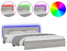 3207593 vidaXL Cadru de pat cu tăblie și LED, gri sonoma, 180x200 cm