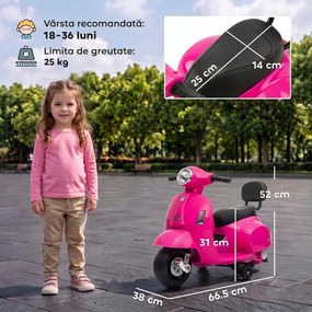 AIYAPLAY Motocicletă Electrică pentru Copii 1,5-3 Ani Mini Vespa Gts 7,2V, Roz | Aosom Romania