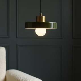Lampă suspendată retro aurie cu sticlă verde - Jina