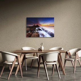 Tablou pe sticlă cu munți în ceață (70x50 cm)