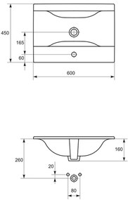 Lavoar baie incastrat alb lucios 60 cm Cersanit Ontario New 600x450 mm