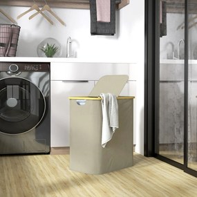 HOMCOM Coș pentru rufe dublu pliabil 80 l coș pentru rufe murdare cu capac, mânere canelate, bej | Aosom Romania